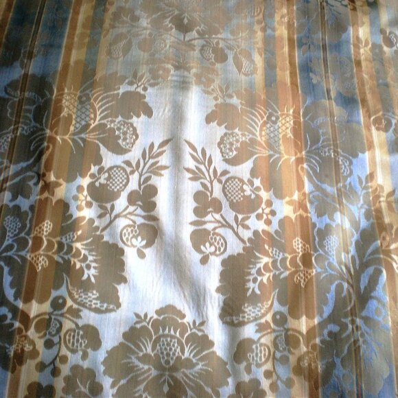 AQUA BLUE GOLD BEIGE DAMASK DRAPERY FURNITURE UPHOLSTERY FABRIC 72"L 50.5 "W - Picture 9 of 11